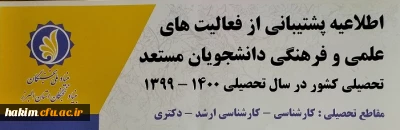 اطلاعیه

پشتیبانی از فعالیت های علمی و فرهنگی دانشجویان مستعد تحصیلی کشور 