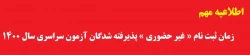 زمان ثبت نام « غیر حضوری » پذیرفته شدگان آزمون سراسری سال 1400

 2